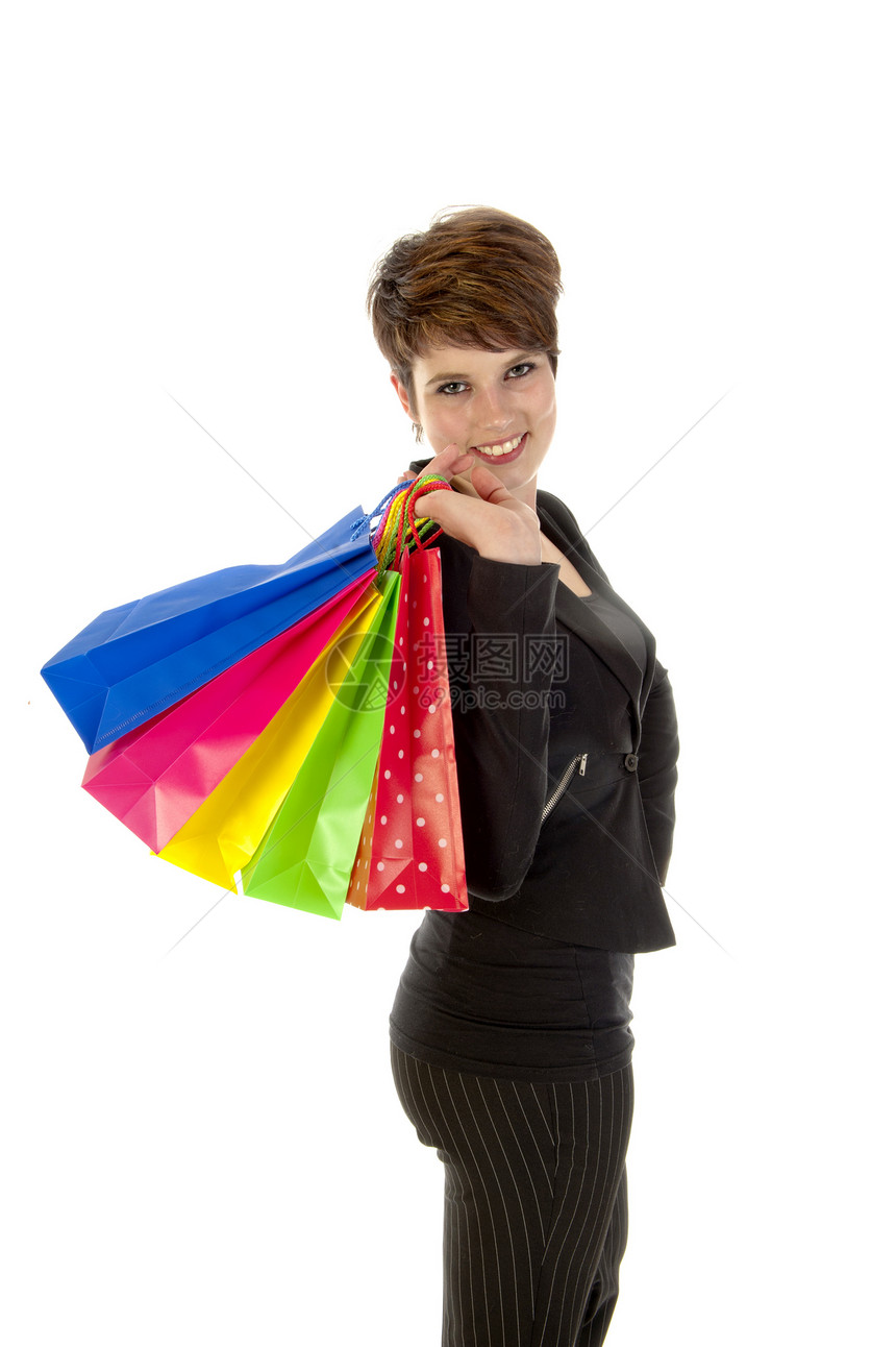 购物学生红色幸福女性快乐欢呼消费者零售销售女孩图片