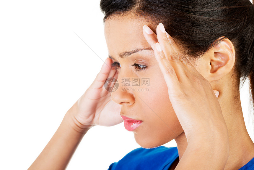 头痛或有问题的妇女症状伤害思维血儿并发症女士保健疼痛病人女性图片