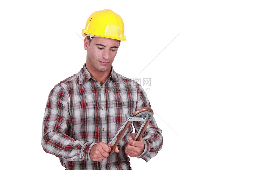 一个杂工男人工具员工头盔工人管道焊机安全气概调子图片