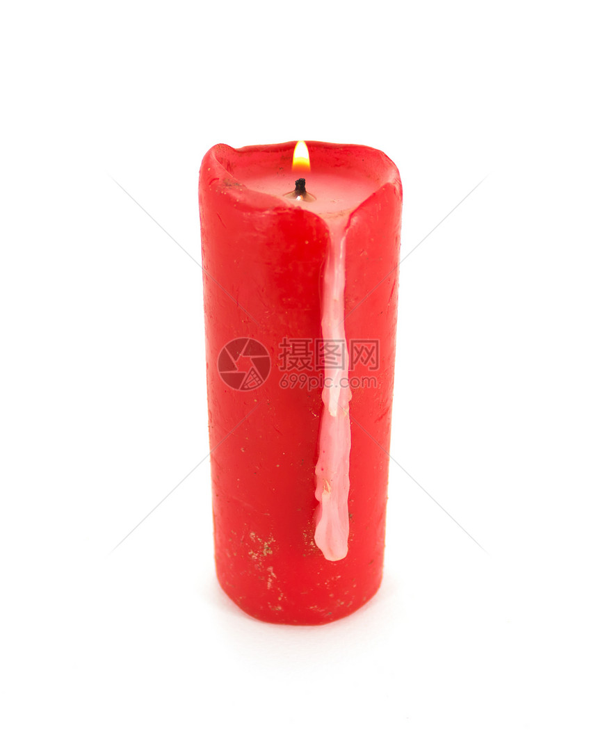 燃烧红蜡烛烧伤圆柱点燃灯芯圆形白色红色火焰点火庆典图片