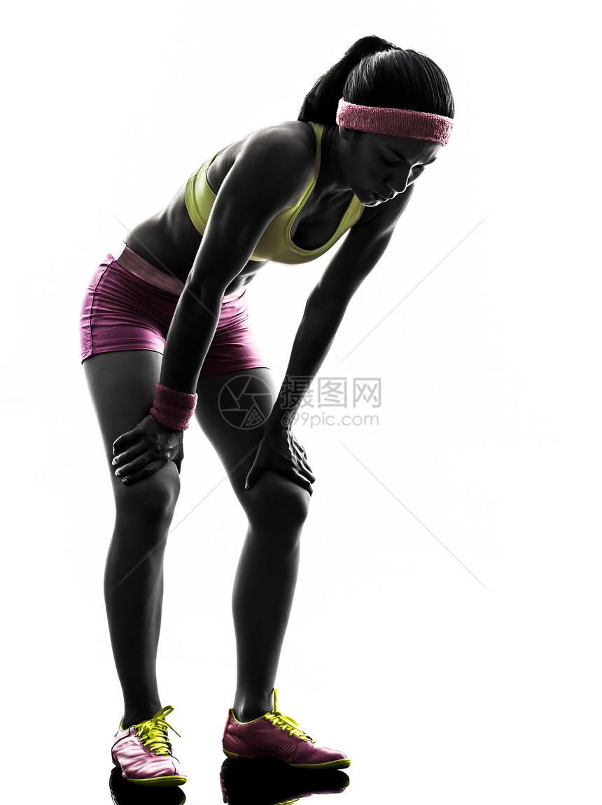 妇女跑步 疲倦地喘不出气来白色运动员运动装慢跑者阴影锻炼赛跑者成年人女孩运动图片