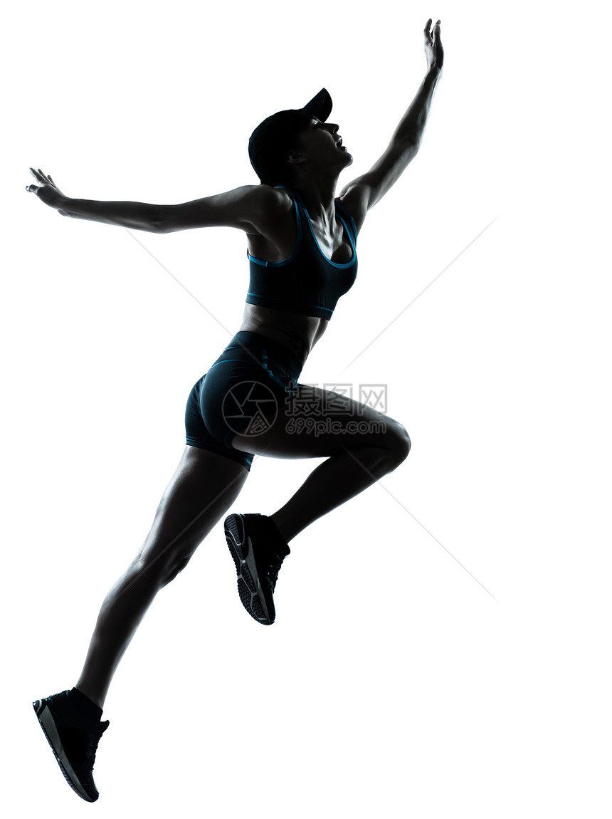 女跑者慢跑者跳跃喜悦力量训练白色女性短跑有氧运动女孩女士跑步图片