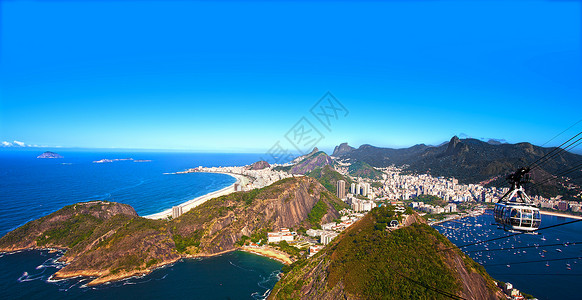 里约热内卢州伏塔法奥戈和卡巴卡巴纳缆车地方地标天际全景景观城市风景海岸线鸟瞰图背景