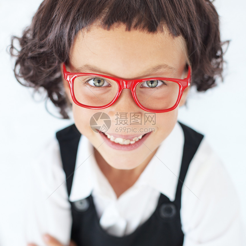 女学校女生课堂卷发教育女孩孩子戏服童年美丽快乐眼镜图片