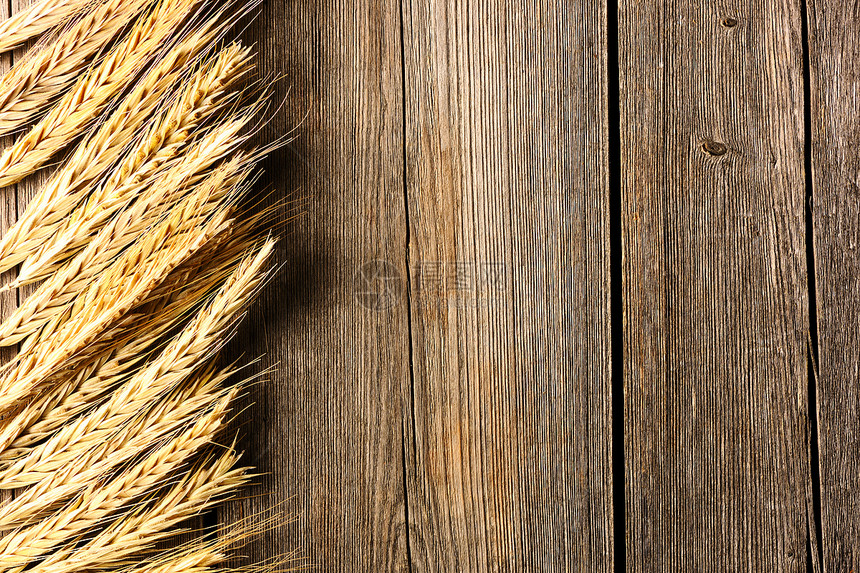 木本底的Rye 小麦耳朵棕色木头农业小穗静物食物烹饪粮食乡村图片