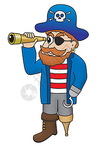 卡通海盗卡通插画 海盗透过间谍眼镜寻找的图案背景