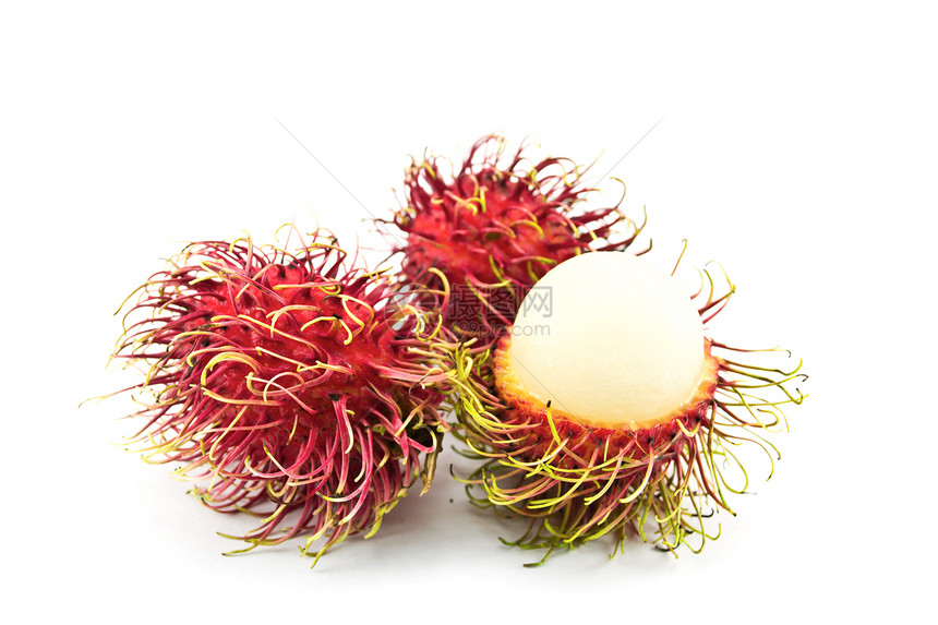白色背景的拉姆布坦收成情调食物农业热带红色营养水果甜点异国图片