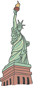 纽约市日出阴霾纽约市自由女神像射线中心天际自由雕像建筑学纪念碑海洋火炬旅游插画