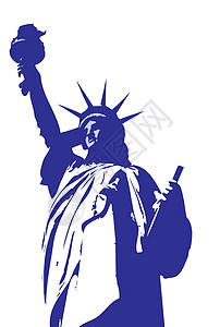 纽约市自由女神像复制品女性塑像蓝色城市雕像绘画火炬雕塑天空插画