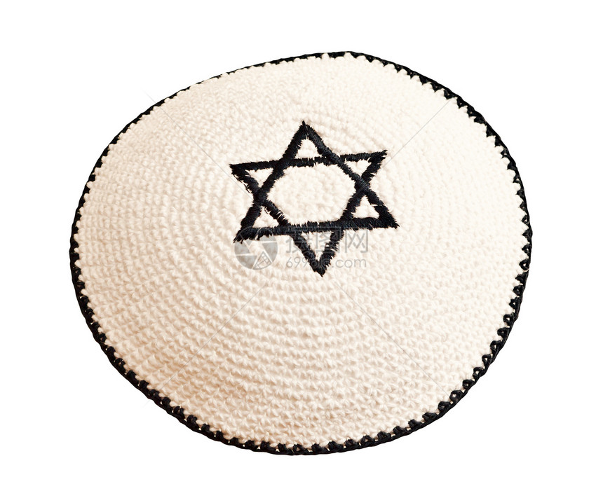 传统的犹太人头盔与刺绣的大卫之星信仰宗教吉帕帽子文化材料男性头饰星星蓝色图片