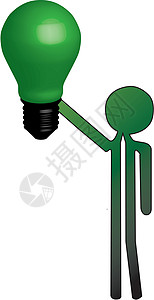 男人有绿色灯泡智力解决方案环境想像力营销黑色背景图片