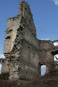 捷尔诺波尔乌克兰Sidorov村城堡的废墟堡垒蓝色建筑建筑学灰色天空防御背景