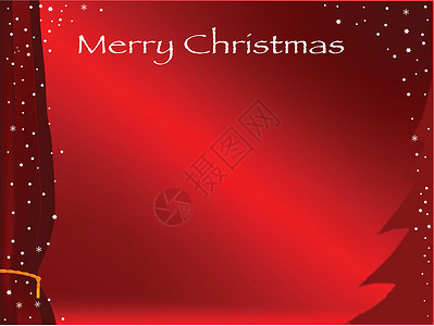红圣诞卡插图白色薄片雪花季节性红色卡片流苏圣诞场景背景图片