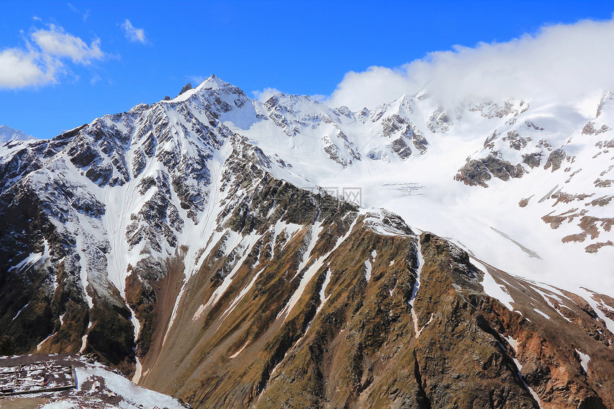 高加索山脉 Dombai顶峰岩石石头季节首脑悬崖全景高度风景爬坡图片