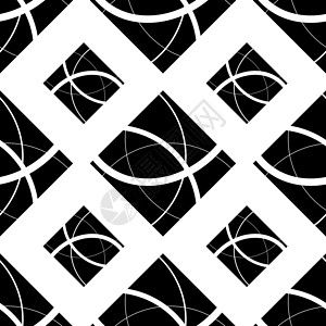 带方形的无缝模式 矢量说明曲线黑色创造力白色波浪网络正方形墙纸背景图片