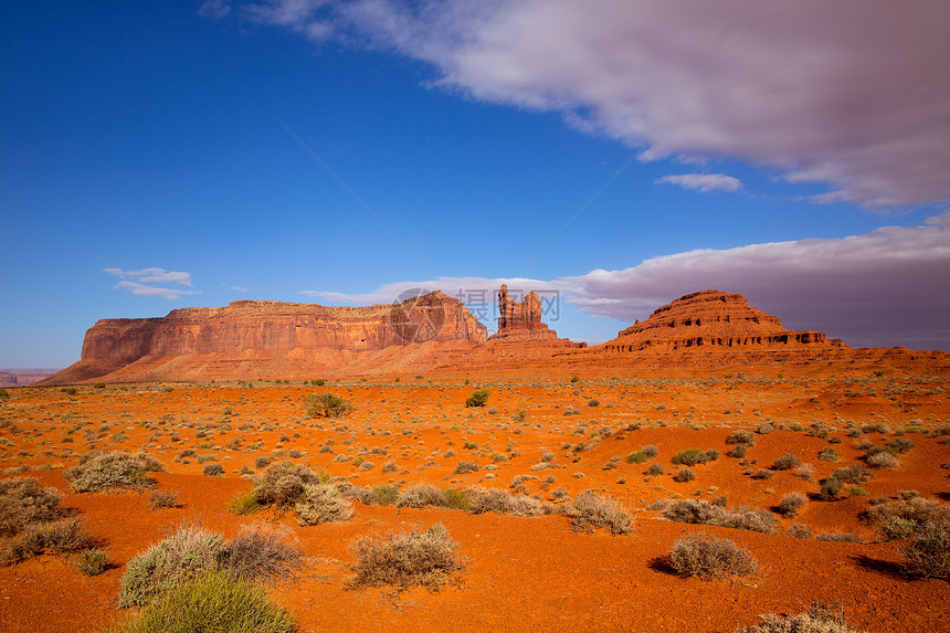 从美国163号风景公路到犹他州古迹谷的视图沙漠公园峡谷天空地质学纪念碑编队橙子蓝色砂岩图片