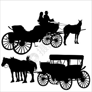 马车剪影轮轮式运输草图车辆马具插图司机剪影车轮骑马游客旅游插画