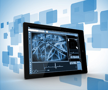 数字生成背景上数字平板电脑中的细胞背景图片