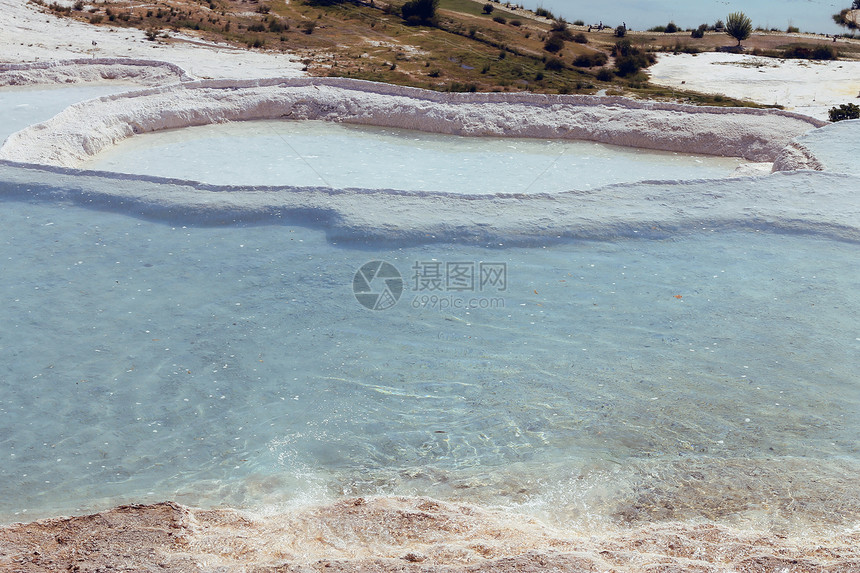 土耳其希拉波利斯的帕穆卡勒自然湖泊盆地假期青色碳酸盐旅游洗澡水池旅行游客地质学图片