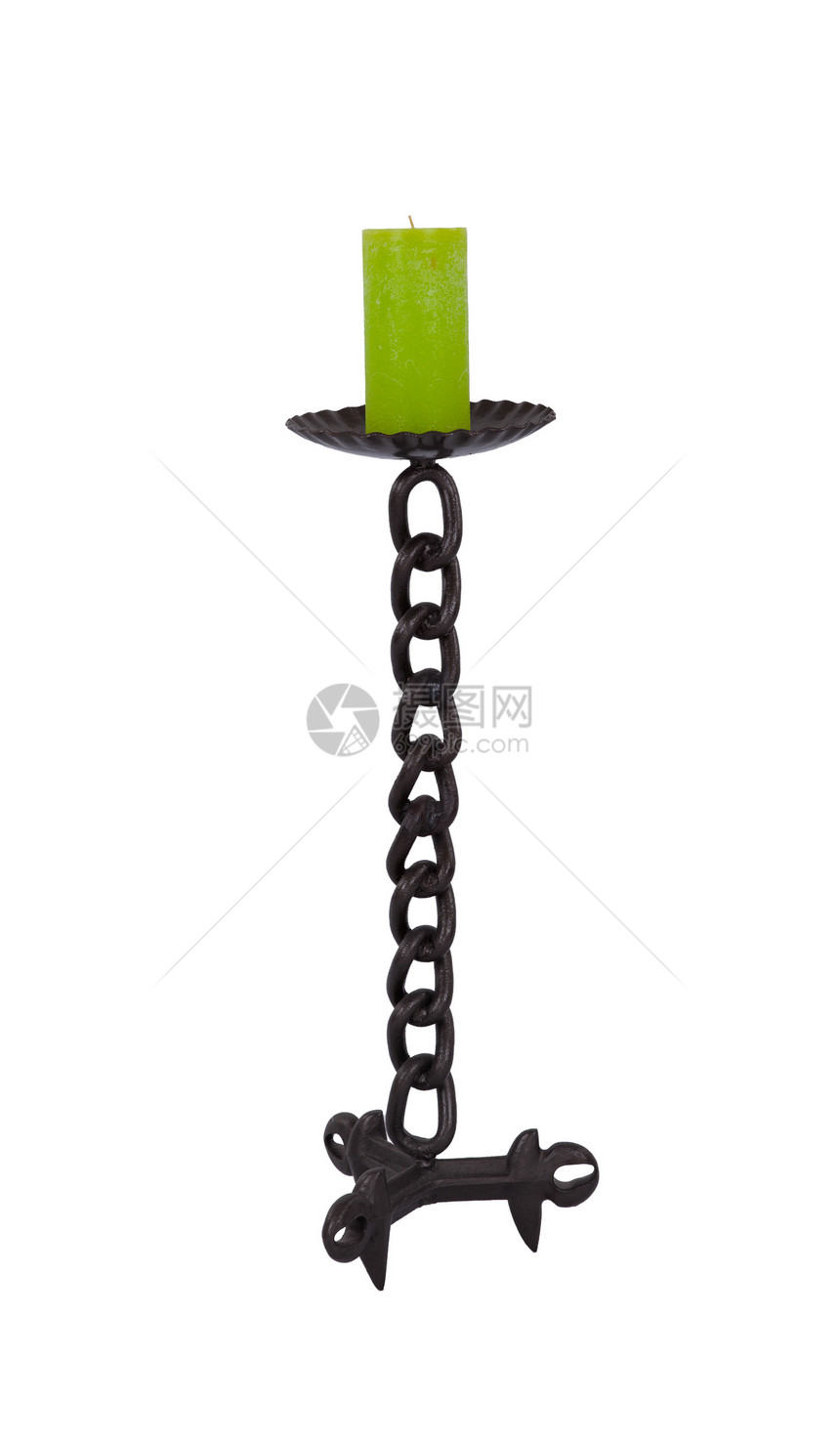 由链条制成的高高蜡烛架艺术蜡烛白色庆典绿色家常手工持有者图片