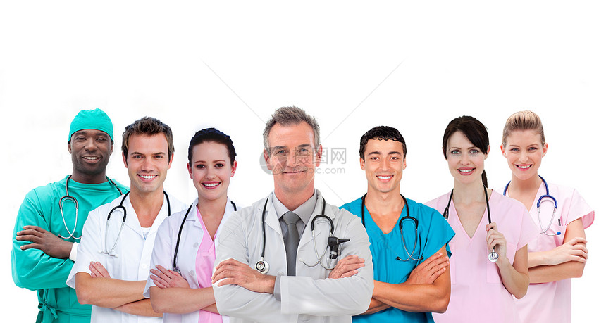 站着的微笑医疗队横穿一线 举起手来图片