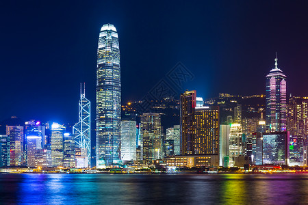 香港之夜商业辉光高层景观港口国际金融蓝色照明市中心背景图片