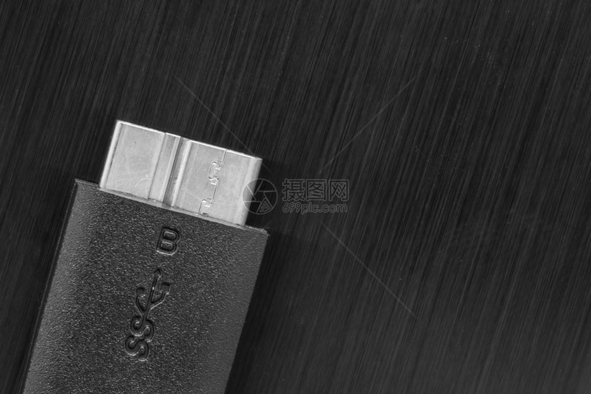 特写电线USB SS的黑色端图片