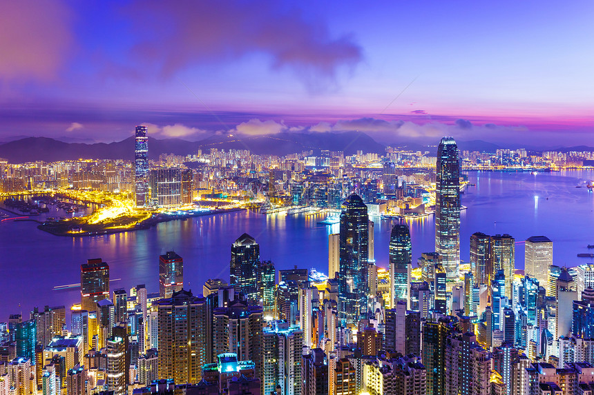 清晨香港天际企业天空办公室摩天大楼市中心峰值地标商业顶峰建筑图片