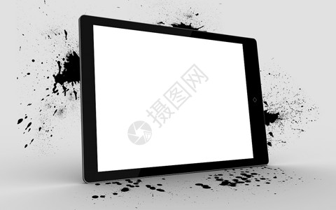 空白屏幕展示数字墨水平板艺术飞溅黑色背景药片技术背景图片