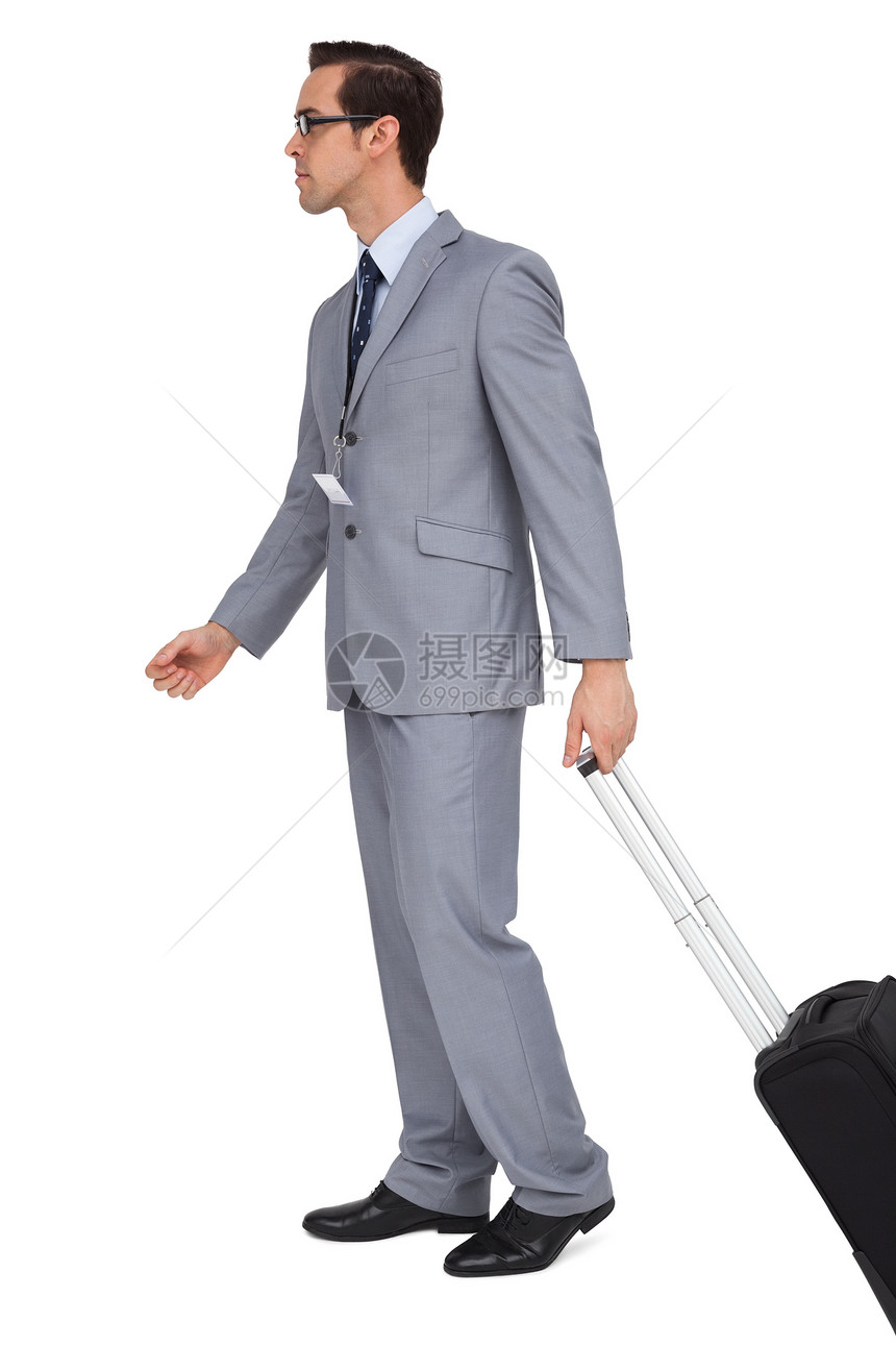 商务人士随手提箱行走领带旅行套装眼镜人士名片男人牵引手提箱衬衫图片