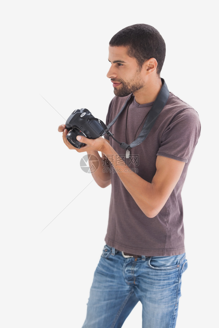 工作摄影师混血潮人男性黑发照片爱好时间牛仔布项链男人图片