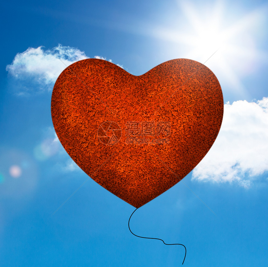 红气球心脏形状树叶插图太阳数字红色纹理晴天阳光图片