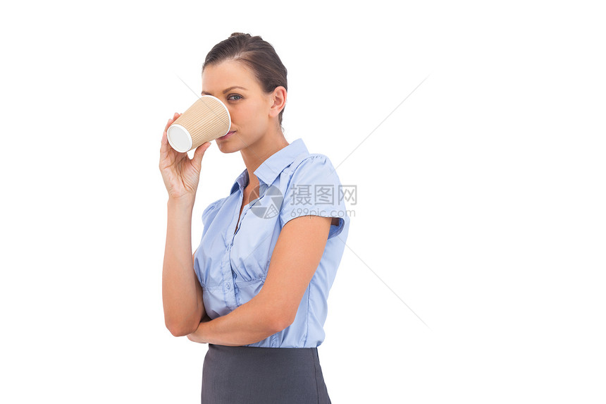 女商务人士喝咖啡 喝咖啡女性杯子咖啡商务外带女士人士衬衫商业图片