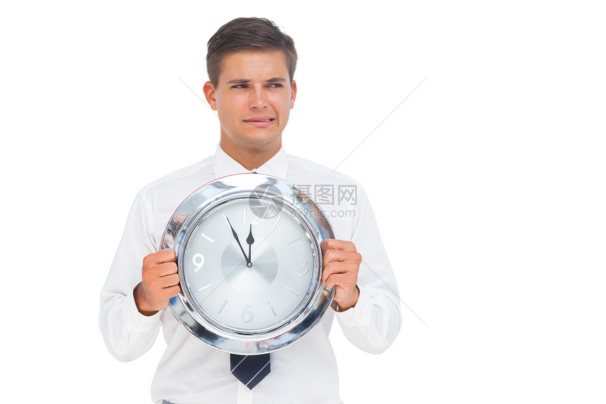持钟表的愤怒商务人士男性焦虑领带男人商务时间人士衬衫图片