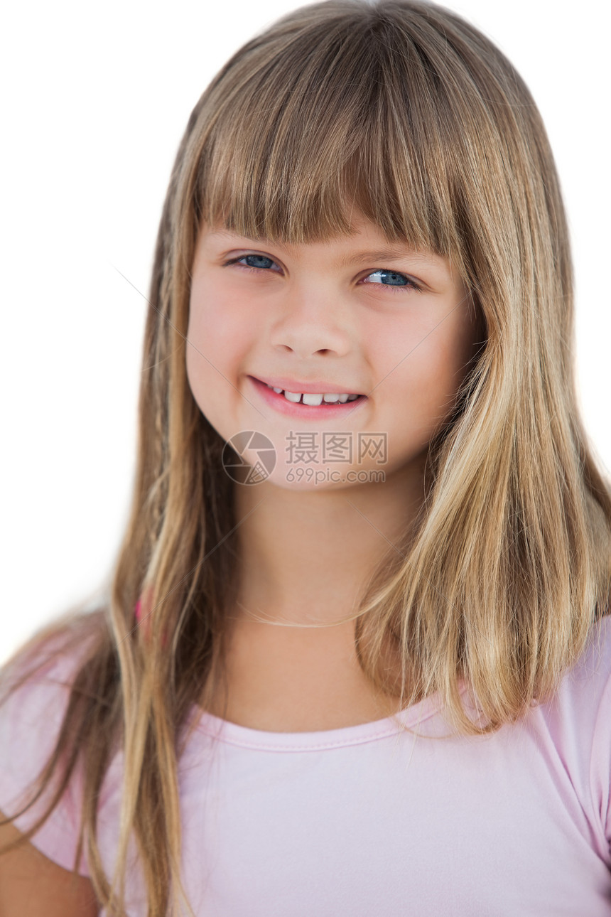 微笑的年轻女孩的肖像浅色粉色头发女性快乐长发金发女郎童年金发图片
