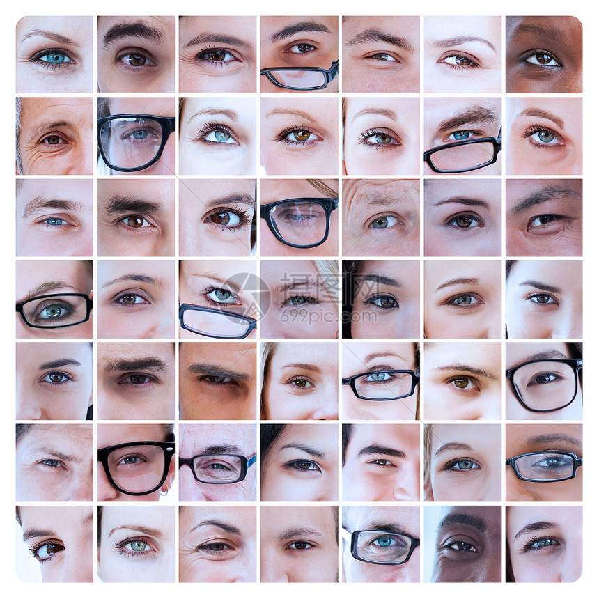 将人们的眼睛和阅读眼镜凝聚在一起图片