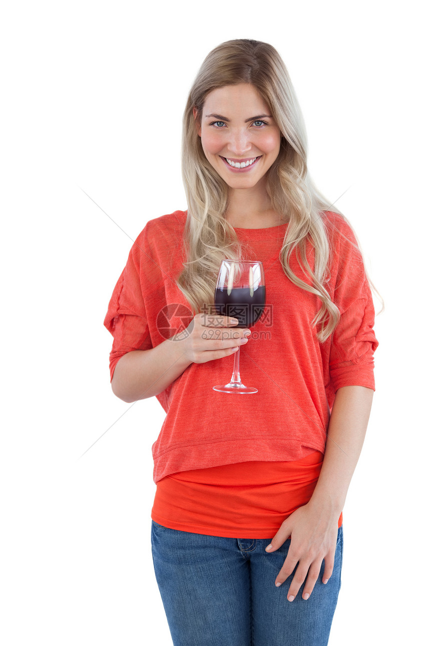 拿着葡萄酒杯的金发女人图片