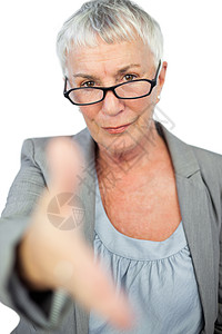 带着眼镜的严肃女人 举手握手握手背景图片