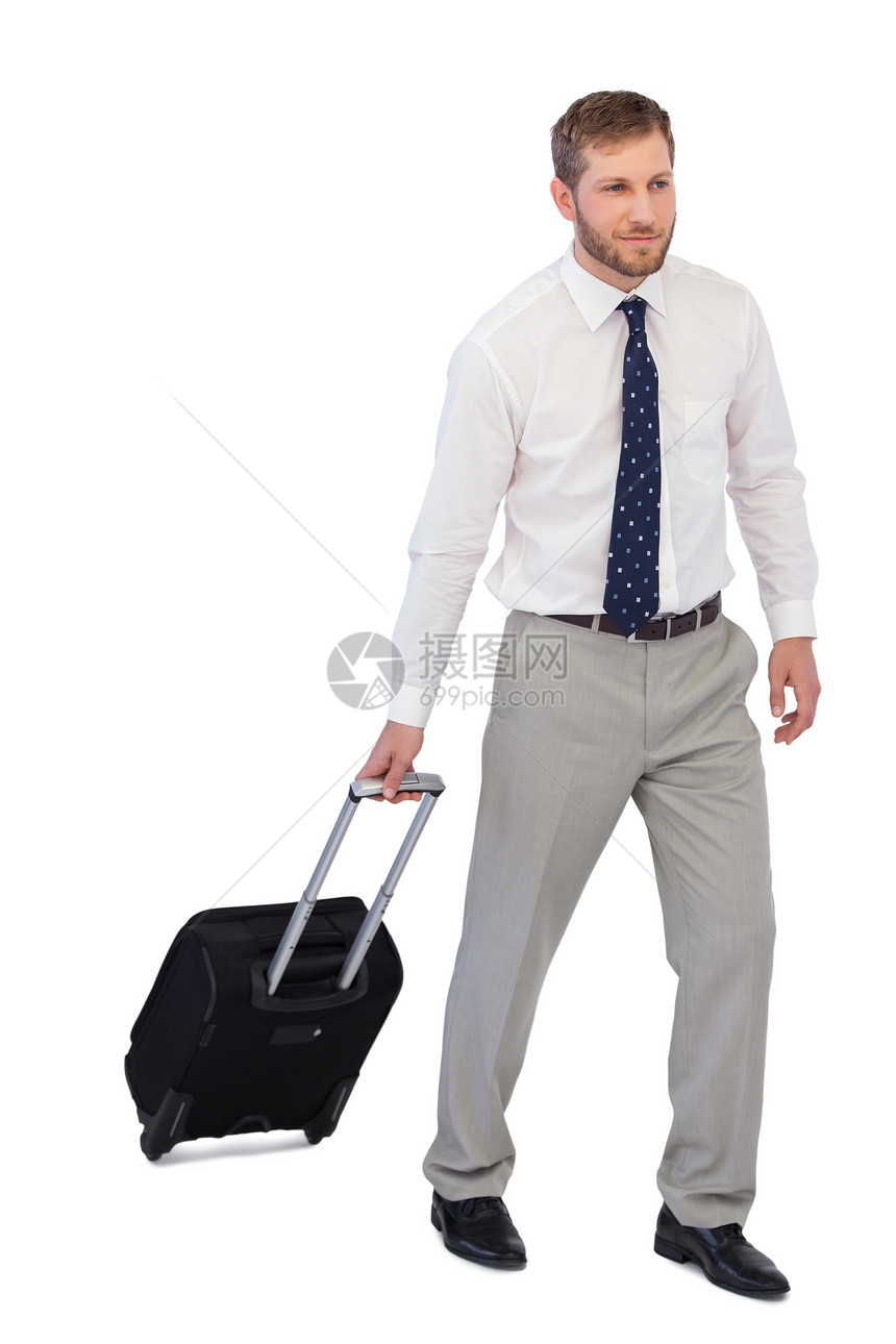 带手提箱的商务人士衬衫男人男性胡须棕色商务领带快乐头发游客图片