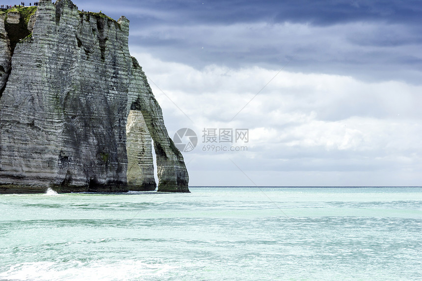 法国北岸沿岸地区长廊渠道太阳海滩土地暴风云假期地质学海浪石头图片