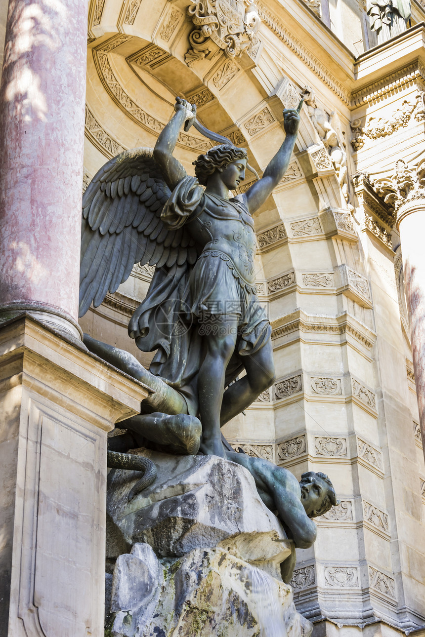 圣迈克尔喷泉 法国巴黎雕塑建筑学金属地标历史帝国城市金子游客大天使图片