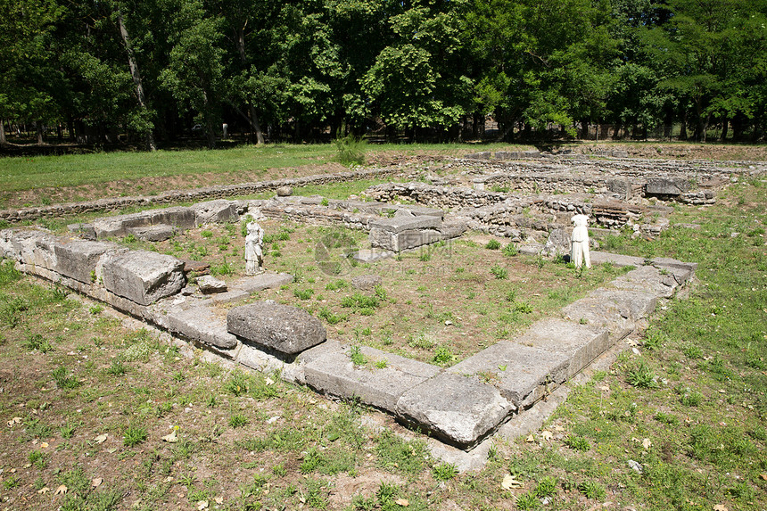 希腊迪翁的废墟旅游女神雕像石头鹅卵石地面寺庙路面宗教小路图片