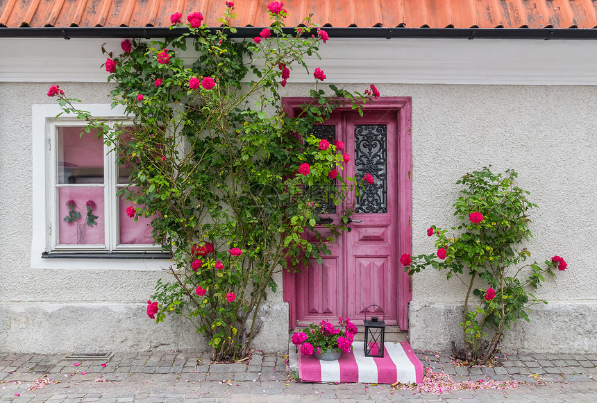 房子入口装饰的玫瑰花图片