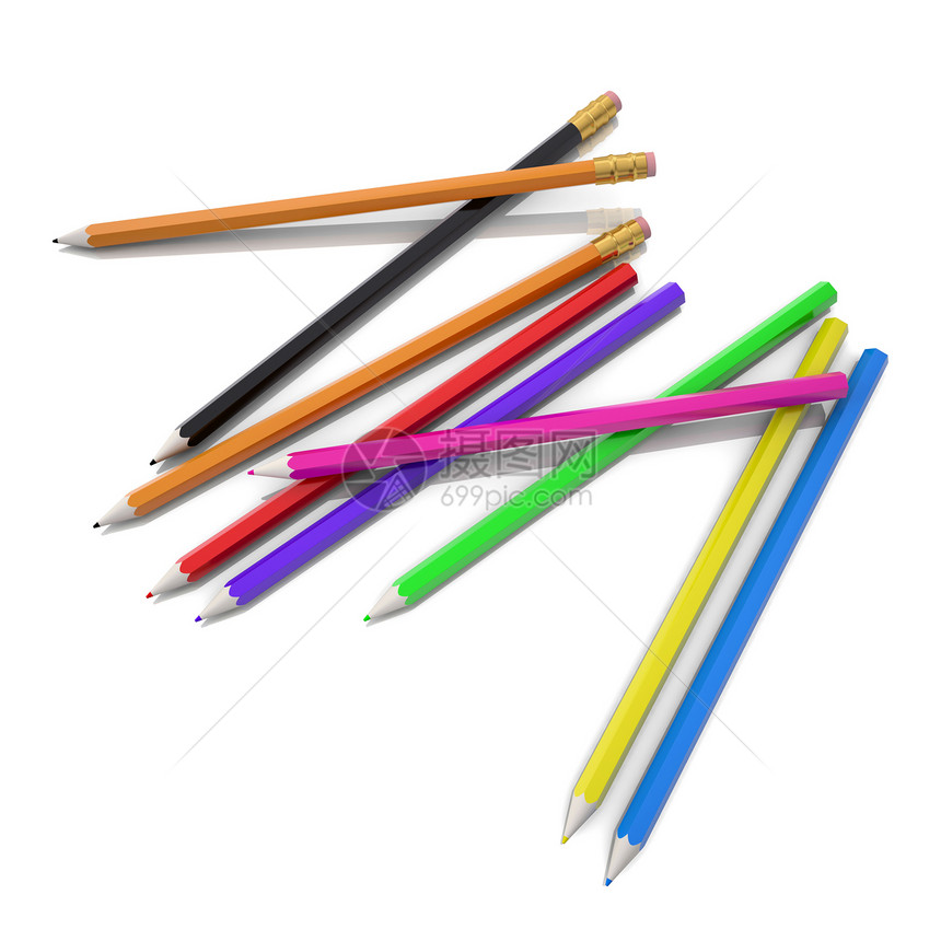 彩色铅笔紫色乐器调色板粉色蓝色素描木头黄色学校教育图片