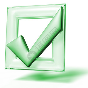 绿色复选框标记 3D插图正方形商业白色框架渲染解决方案背景图片
