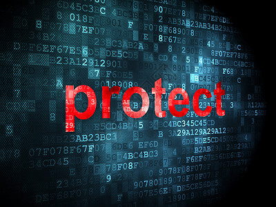 安全概念 以数字背景进行保护后卫财产图片攻击像素化警报蓝色密码展示红色背景图片