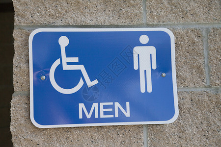 男洗手间签字蓝色人士男士入口水平白色残障卫生间字母浴室背景图片