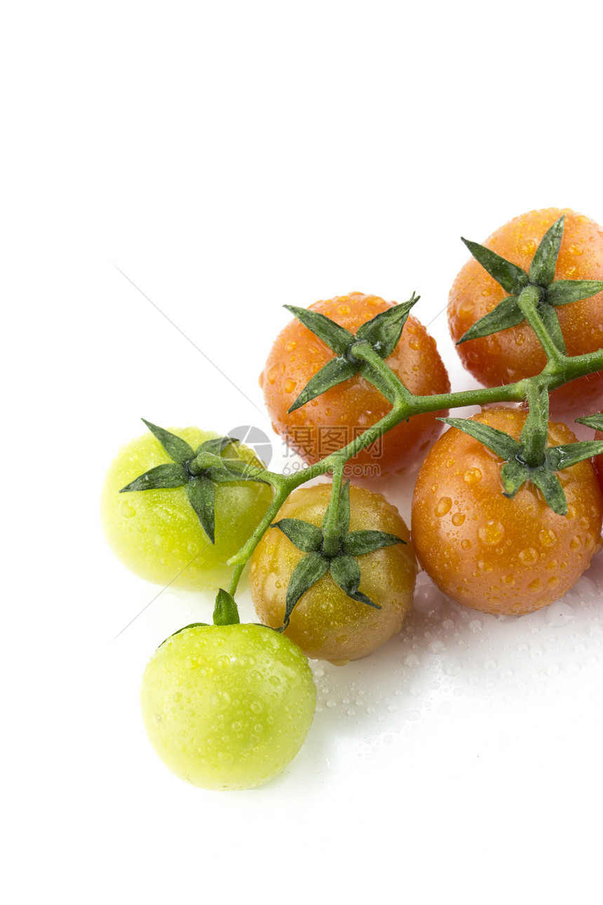 新鲜樱桃新西红柿工作室白色团体绿色饮食红色蔬菜食物水果营养图片
