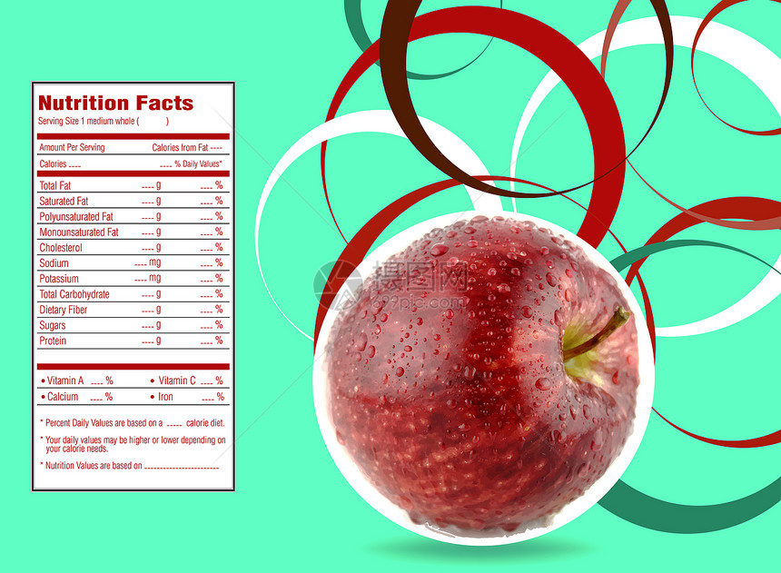 红苹果数据化合物插图桌子包装标签碳水维生素饮食静脉图片
