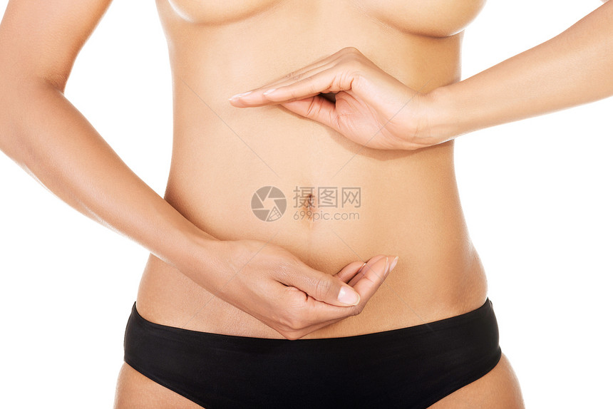 身体健康 苗瘦的年轻女性肚子腰部疼痛腹部饮食营养身体消化暴饮暴食女士数字图片